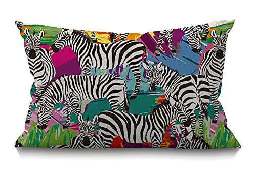 Smooffly Zebra-Kissenbezug, dekorativ, Zebra-Tier, Baumwolle, Leinen, Lendenwirbelsäule, Kissenbezug, Heimbüro, dekorativ, länglich, 30,5 x 50,8 cm von Smooffly