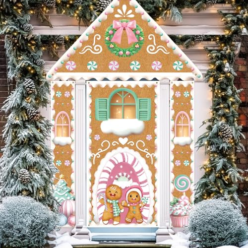 SmoothNovelty 4 Stück Weihnachts-Lebkuchenhaus-Türabdeckung, Dekoration, Lebkuchenhaus-Hintergrund, Weihnachts-Banner für Süßigkeiten, Party, Hintergrund für drinnen und draußen (klein, niedlich) SmoothNovelty 4 Stück Weihnachts-Lebkuchenhaus-Türabdeckung, Dekoration, Lebkuchenhaus-Hintergrund, Weihnachts-Banner für Süßigkeiten, Party, Hintergrund für drinnen und draußen (klein, niedlich) von SmoothNovelty