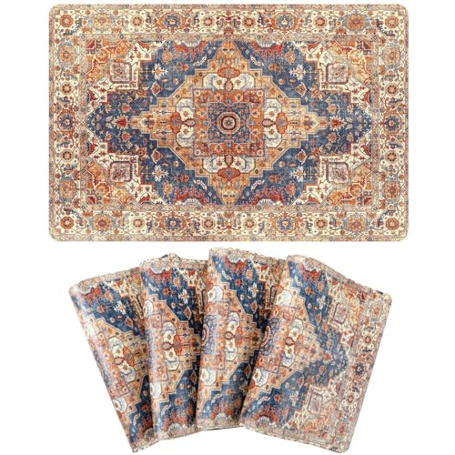 SmoothNovelty Set mit 4 hitzebeständigen Boho-Tischsets, 45 x 30 cm, Kunstleder und Gummi, wasserdichter Tischschutz, hitzebeständig, Tischset für Esstisch, Küchentisch von SmoothNovelty