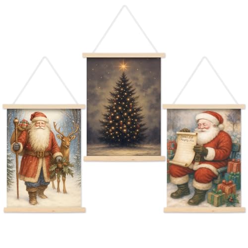 SmoothNovelty Wanddekoration, Motiv: Frohe Weihnachten, mit Holz-Posteraufhänger, Vintage-Wanddekoration, Weihnachtsbaum, Weihnachtsmann, Poster, bunte Schilder für rustikales Bauernhaus, Urlaub SmoothNovelty Wanddekoration, Motiv: Frohe Weihnachten, mit Holz-Posteraufhänger, Vintage-Wanddekoration, Weihnachtsbaum, Weihnachtsmann, Poster, bunte Schilder für rustikales Bauernhaus, Urlaub von SmoothNovelty