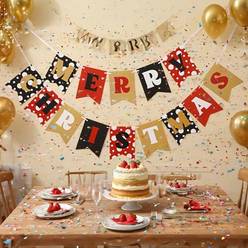 SmoothNovelty Weihnachtsbanner "Merry Christmas", Papierbanner mit Schnur für Kaminsims, Wand, Fenster, Weihnachtsfeier, Schild für Urlaubsdekoration (klassisch, schwarz, rot, gelb), 2 Stück von SmoothNovelty
