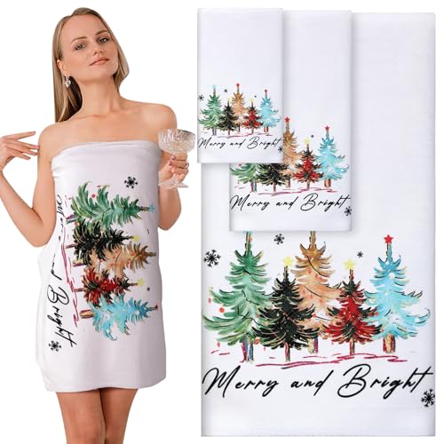 SmoothNovelty Weihnachtsbaum-Handtuch und Badetuch-Set, weiche und saugfähige Mikrofaser, bunte Weihnachtsbäume, dekorative Waschlappen für saisonale Dekoration, Badezimmer, Weihnachtsgeschenk SmoothNovelty Weihnachtsbaum-Handtuch und Badetuch-Set, weiche und saugfähige Mikrofaser, bunte Weihnachtsbäume, dekorative Waschlappen für saisonale Dekoration, Badezimmer, Weihnachtsgeschenk von SmoothNovelty
