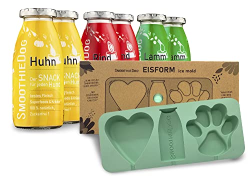 SmoothieDog Eisform für Hundeeis + 6er Mix Klassik - Natürlicher Hundesnack für Hunde, mit hochwertigen Zutaten, gluten- und zuckerfrei, 3 leckere Sorten - Lamm, Rind, Huhn, 6x 250 ml von SmoothieDog