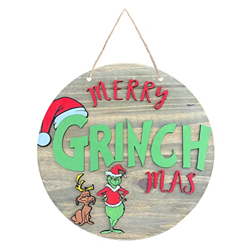 Smosyo 30,5 cm Grinch Weihnachtsdekoration, Weihnachts-Willkommens-Türschild, Merry Grinchmas-Schild, Holzkranz, zum Aufhängen für Haustür, Weihnachtstür, Kranz, Outdoor, Heimwanddekoration von Smosyo