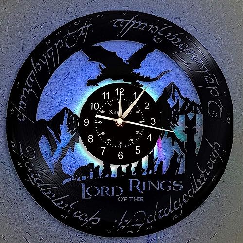Smotly Herr der Ringe Musik Band Vinyl Wanduhr, LED 7 Farben Nachtlampe Retro Wanduhr, Wohnzimmer, Küche, handgefertigte Heim-Wanddekoration (mit Licht) von Smotly