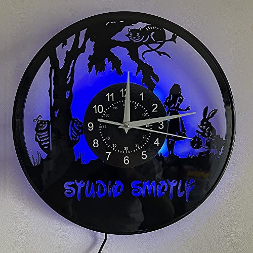 Smotly Wanduhr aus Vinyl, Alice im Wunderland, LED, 7 Farben, Heimdekoration, digitale Wanduhr, handgefertigt, 3D-Kindergeschenk (mehrfarbig) von Smotly