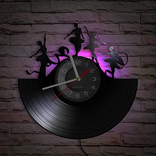 Smotly Vinyl-Wanduhr, Ballett-Themen-Wanduhr mit LED-Nachtlicht-Funktion, ein Geschenk für Heimdekor-Wanduhren, die gerne tanzen. (sieben Farben) von Smotly