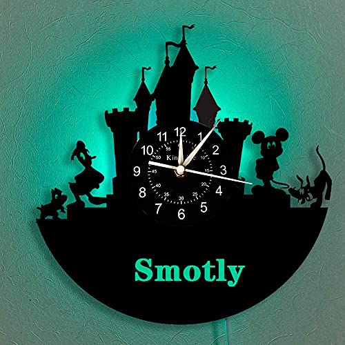 Smotly Vinyl-Wanduhr, Disney Castle Park Wanduhr, mit 7-Farben-Nachtlichtfunktion, Kinderheimdekoration Digitale Wanduhr Geschenk (mit Lichtern) von Smotly
