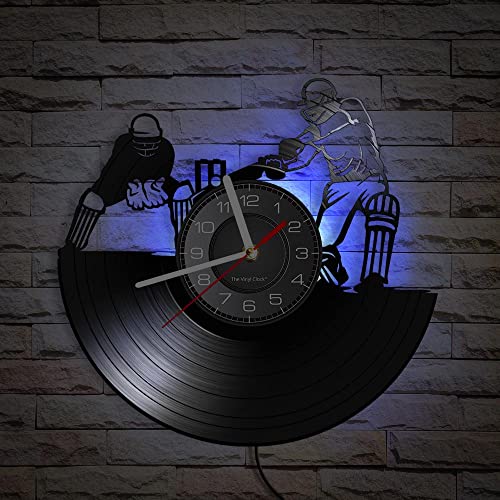 Smotly Vinyl-Wanduhr, Eishockey-Design, Moderne Wanduhr mit 7 Farben, LED-Nachtlicht, dekorative, leise Wanduhr für Sportliebhaber. (mit Licht) von Smotly