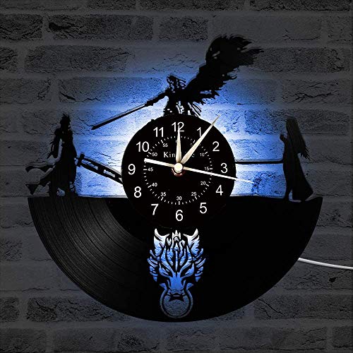 Smotly Vinyl Wanduhr, Final Fantasy Thema Rekord Wanduhr, handgemachte Kunst kreative Farbe Nachtlicht 7-Farben-Dekoration zu Hause Wanduhr Geschenk,B4 von Smotly