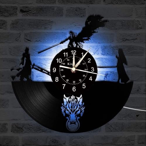 Smotly Final Fantasy Thema Vinyl Wanduhr - Handgemachte Kunst Kreative Farbe Nachtlicht 7-Farben-Dekoration Zu Hause Geschenk, B4 von Smotly