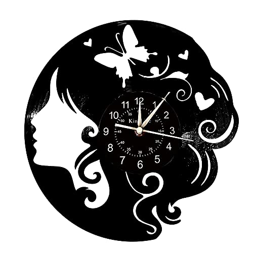 Smotly Vinyl Wanduhr Frau Schmetterling Thema stille Wanduhr künstlerische kreative Heimdekoration digitale Wanduhr Geschenk (Geschenkhaken) von Smotly