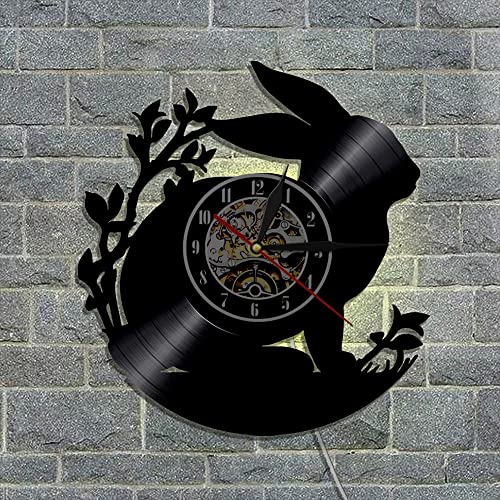 Smotly Vinyl Wanduhr, Hasen-Themenwanduhr mit LED-Nachtlicht, ist eine Heimwanduhr Geschenk für Tierliebhaber. von Smotly