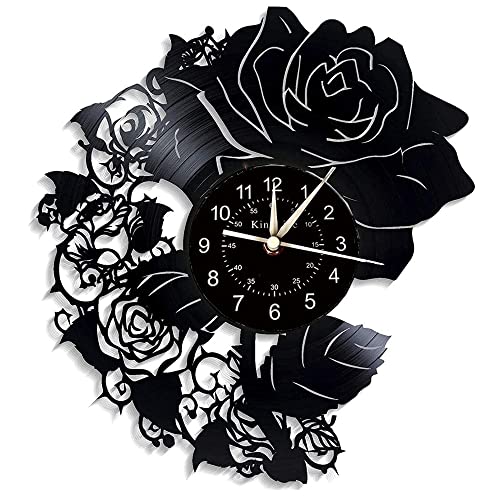 Smotly Vinyl Wanduhr, Klassische Schwarze Rose Blume Design Wanduhr, Stilvolle Kunst Wanduhr Home Decoration Geschenk.(Ohne Licht) von Smotly
