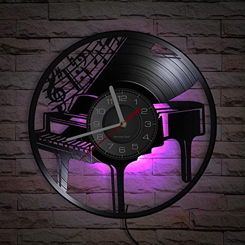 Smotly Vinyl Wanduhr Klavier geschnitzte Wanduhr mit LED Nachtlichtfunktion Wanduhr Geschenk für Klaviermusiker von Smotly