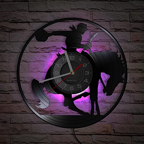 Smotly Vinyl Wanduhr, Krieger Wanduhr zu Pferd mit LED Nachtlichtfunktion, Wanduhr Geschenk für Wohnkultur von Smotly
