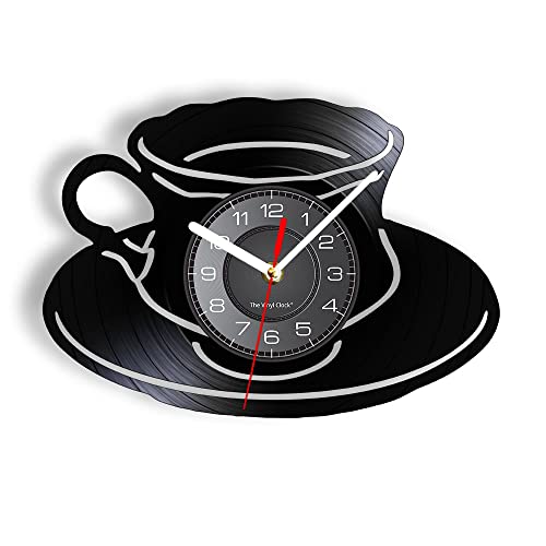 Smotly Vinyl Wanduhr, LED Nachtlicht Funktion Kaffeetasse Thema Wanduhr, ist eine Wanduhr Geschenk für Kaffeeliebhaber Freunde.(Schwarz) von Smotly