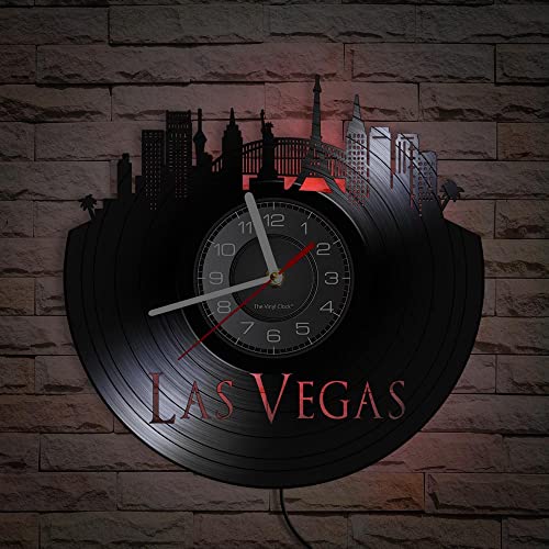 Smotly Vinyl-Wanduhr, LED-Nachtlicht-Funktion, Las Vegas City View Wanduhr, ist eine Wanduhr Geschenk für Wohnkultur. (sieben Farben) von Smotly
