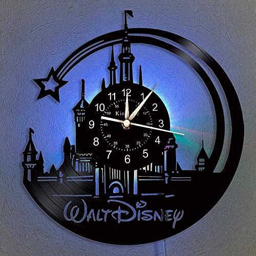 Smotly Vinyl-Wanduhr, Mickey Mouse Vintage Clock LED hängende Nachttischlampe 7 Farbe Wanduhr, Cartoon Uhr Disney-Geschenke Geburtstags-Geschenke handgemachte Hauptwanddekor,A,with Light von Smotly