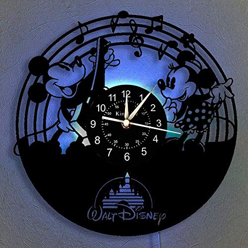 Smotly Vinyl-Wanduhr, Mickey Mouse Vintage Clock LED hängende Nachttischlampe 7 Farbe Wanduhr, Cartoon Uhr Disney-Geschenke Geburtstags-Geschenke handgemachte Hauptwanddekor,B,with Light von Smotly