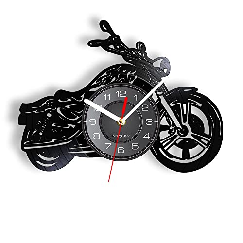 Smotly Vinyl Wanduhr, Motorrad Form Wanduhr mit LED Nachtlicht Funktion, Wanduhr Geschenk für Autoliebhaber Home Decor (Schwarz) von Smotly