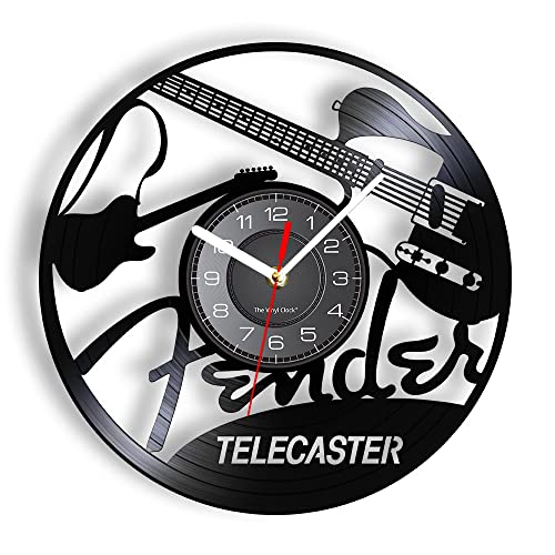 Smotly Vinyl Wanduhr, Musik Gitarre Instrument Thema Muster Wanduhr mit LED Nachtlicht, ist eine Wanduhr Geschenk für Freunde, die Musik lieben. (Schwarz) von Smotly