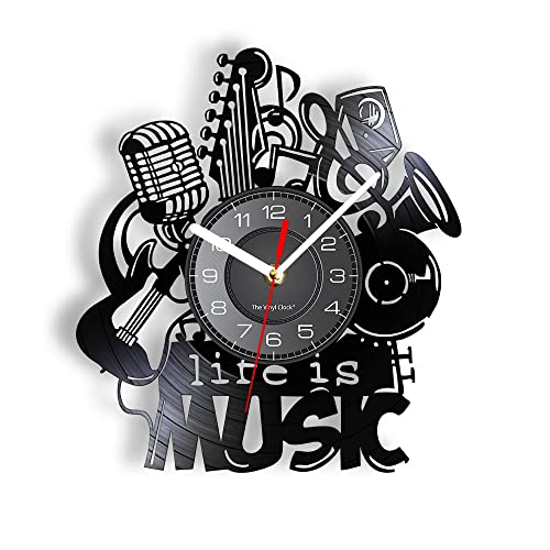 Smotly Vinyl Wanduhr, Musikinstrument Wanduhr mit LED Nachtlichtfunktion, Wanduhr Geschenk für Musikliebhaber Home Decor (Schwarz) von Smotly