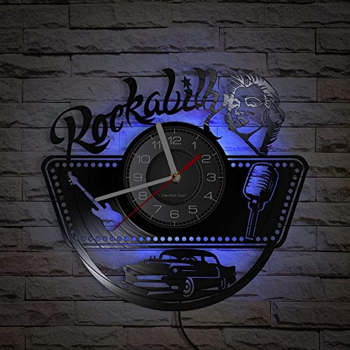 Smotly Vinyl-Wanduhr, Rock-and-Roll-Themen-Wanduhr mit LED-Nachtlichtfunktion, Wanduhr Geschenk für Musiker, Heimdekoration. (sieben Farben) von Smotly