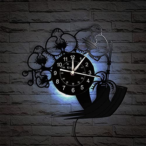 Smotly Vinyl Wanduhr Mit Schmetterling Orchidee Design - Lebendige Topfpflanze Nie Verblassen - Home Decoration Geschenk (Mit Licht) von Smotly