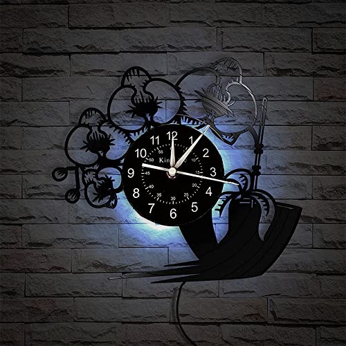 Smotly Vinyl Wanduhr Schmetterling Orchidee Design Wanduhr Lebendige Topfpflanze nie verblassen Wanduhr Home Decoration Geschenk (Mit Licht) von Smotly