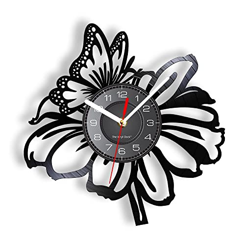 Smotly Vinyl-Wanduhr, Schmetterlings- und Blumenmuster, analoge Uhr, Wandverschönerung Wanduhr Geschenk Smotly Vinyl-Wanduhr, Schmetterlings- und Blumenmuster, analoge Uhr, Wandverschönerung Wanduhr Geschenk von Smotly