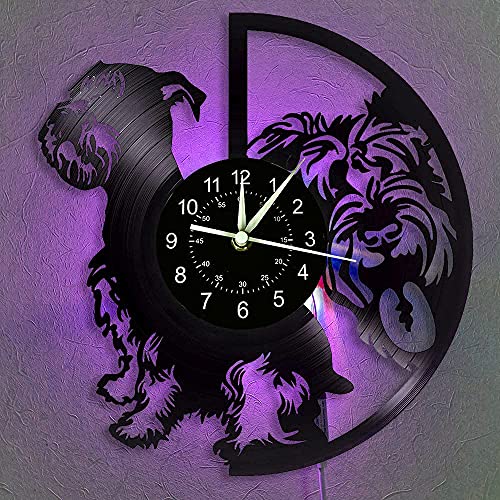Smotly Vinyl-Wanduhr, Schnauzer-Hund LED 7 Farben Nachtlampe Retro-Wanduhr, Kinder-Geburtstagsgeschenke Heim-Wanddekoration von Smotly