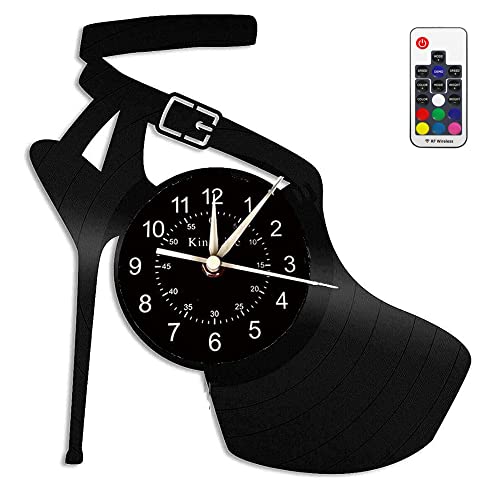 Smotly Vinyl Wanduhr, klassische schwarze High Heel Design Wanduhr, Mode Kunst Wanduhr Schuhgeschäft kommerzielle Logo Damen Geschenk (mit Licht) von Smotly