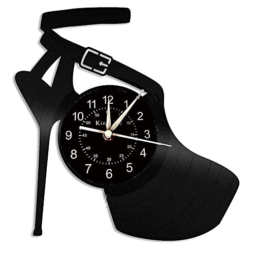 Smotly Vinyl Wanduhr, klassische schwarze High Heel Design Wanduhr, Mode Kunst Wanduhr Schuhgeschäft kommerzielle Logo Damen Geschenk (ohne Licht) von Smotly