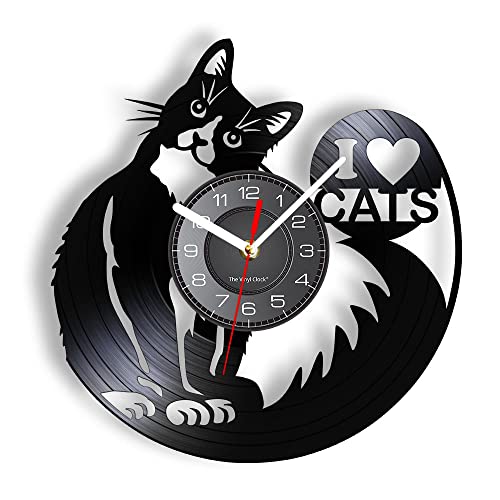 Smotly Vinyl Wanduhr, niedliche Katze Thema Wanduhr ist eine Wanduhr Geschenk für Haustierliebhaber.(Ohne Licht) von Smotly