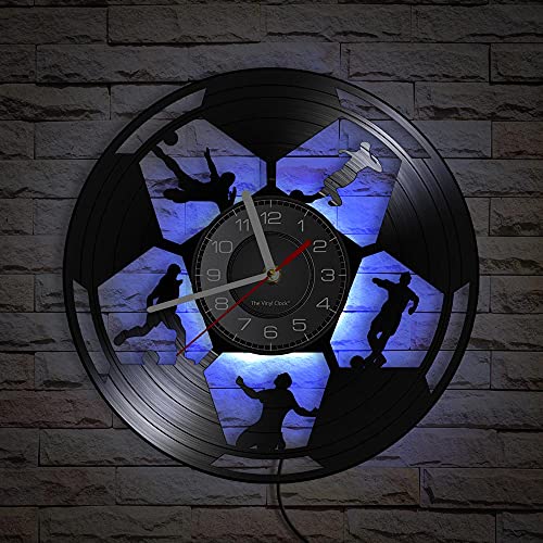 Smotly Vinyl Wanduhr Fußball Design Wanduhr mit LED Nachtlicht Fußball Dekoration Wanduhr Geschenk von Smotly