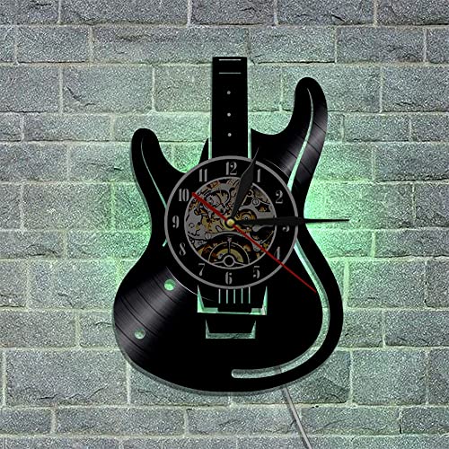 Smotly Vinyl Wanduhr Gitarre Instrument Thema Grafik Wanduhr mit LED Nachtlichtfunktion Wanduhr Geschenk für Musikliebhaber von Smotly