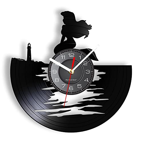 Smotly Vinyl Wanduhr Leuchtturm Meerjungfrau Design Wanduhr Kreative Dekoration Wand Wanduhr Geschenk von Smotly