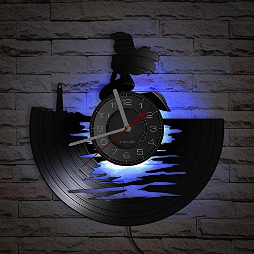 Smotly Vinyl Wanduhr Meer Meerjungfrau Design Wanduhr mit LED Nachtlicht Kreative Dekoration Wand Wanduhr Geschenk von Smotly