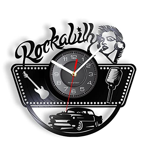 Smotly Vinyl Wanduhr Rock and Roll Thema Wanduhr mit LED Nachtlichtfunktion Wanduhr Geschenk für Musiker Wohnkultur (Schwarz) von Smotly