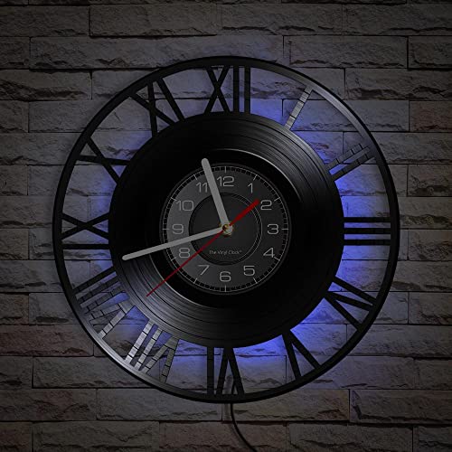 Smotly Vinyl Wanduhr Römische Ziffern Wanduhr mit LED Nachtlicht Funktion Vintage Home Decor Wanduhr Geschenk Smotly Vinyl Wanduhr Römische Ziffern Wanduhr mit LED Nachtlicht Funktion Vintage Home Decor Wanduhr Geschenk von Smotly