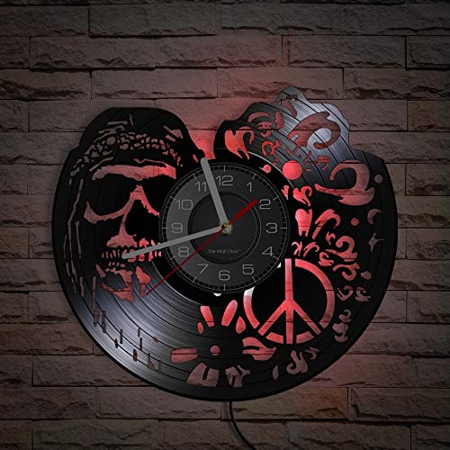 Smotly Vinyl-Wanduhr mit sieben Farben, Nachtlicht-Atmosphäre, Totenkopf-Design, personalisiertes Wanduhr-Geschenk von Smotly