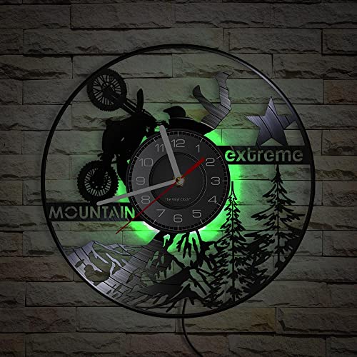 Smotly Vinyl Wanduhr mit Nachtlicht Atmosphäre Uhr, Schneeberg Offroad Motorrad Design, verkörpert Geschwindigkeit und Leidenschaft dekorative Wanduhr von Smotly