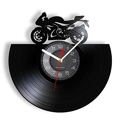 Smotly Vinyl-Wanduhr mit einem Durchmesser von 30 cm in Form eines Motorrads, ein Geschenk für Rennsportbegeisterte von Smotly