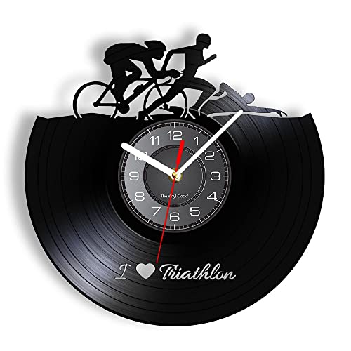 Smotly Vinyl Wanduhr Triathlon Form Wanduhr Wanduhr Geschenk für Sportliebhaber von Smotly