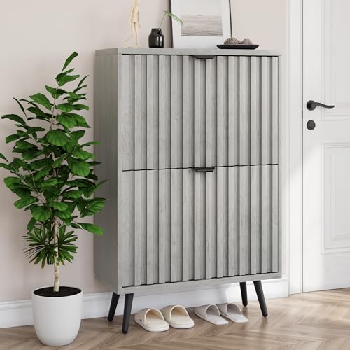 Smuxee Schuhschrank mit 2 Klappfächern, 60 cm Grauer Schuhschrank mit geriffeltem Design, freistehender Schuhorganizer für Flur, Diele, Wohnzimmer oder Kleiderschrank Smuxee Schuhschrank mit 2 Klappfächern, 60 cm Grauer Schuhschrank mit geriffeltem Design, freistehender Schuhorganizer für Flur, Diele, Wohnzimmer oder Kleiderschrank von Smuxee