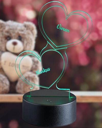 LED Herz-Leuchte mit Gravur Personalisiert | LED-Herz mit Wunsch-Namen Farb-Lichtern als Geschenk-Idee | Stimmungslicht Graviert | Deko Wohnzimmer Nachtlicht | 7 Farben | Geschenk von Smyla