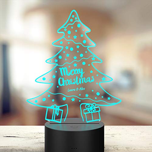 LED-Leuchte Weihnachtsbaum | LED-Leuchte mit Wunsch-Namen Personalisiert | Nachtlicht LED-Lampe mit Gravur | 7 Farben - 3 Modi | Deko Wohn-zimmer Schlaf Kinder von Smyla