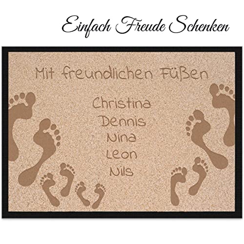 Personalisierte Foto-Fußmatte mit Spruch Bedruckt | Mit freundlichen Füßen - 2 Erwachsene 3 Kinder | Geschenkidee zum Einzug, Für Freunde, Dankeschön | 60X40cm von Smyla
