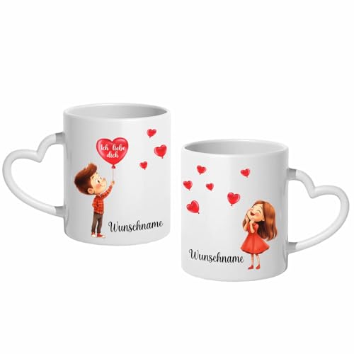 Personalisierte Herzhenkel Kaffeetassen - Weltbeste Ehefrau -, Partnergeschenk, Jahrestag Geschenk für Sie und Ihn - 2er Set,Besonderes Merkmal spülmaschinenfest, Mikrowellensicher von Smyla